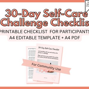 Checklist For 30-Day Self-Care Challenge Participants Editable