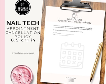 Nail Appointment Cancellation Policy Template, INSTANT Digital Download Editable Canva, Printable, Salon Form, No-Show Policy 8.5x11 NTO
