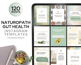 Gut Health Social Media Templates: Naturopath Instagram Content (Canva, Digital Download)