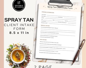 Spray Tan Client Intake Form Template: Editable Canva Forms (8.5x11, 2pg) (Digital Download)