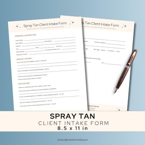 Spray Tan Client Intake Form Template: Editable Salon Forms (8.5x11, Digital Download)