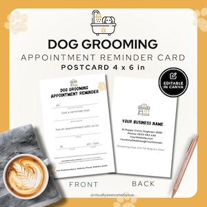Modelo de cartão de lembrete de consulta de tosa de cachorro DOWNLOAD INSTANTÂNEO Digital para impressão Fácil de usar, tosador de animais de estimação, editável Canva Gold 4x6 DGF
