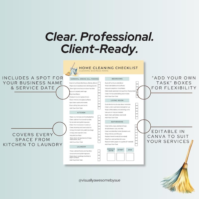 Editable Home Cleaning Checklist Template: Cleaner Services, Canva ...
