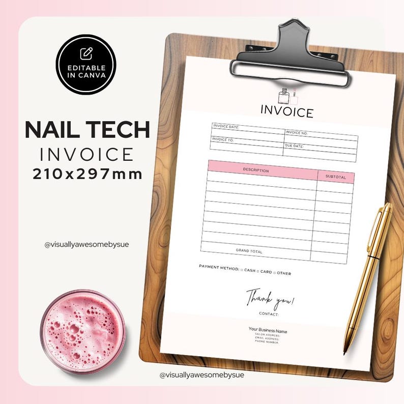 Invoice With Checkboxes Nail Tech Invoice Template, INSTANT Digital Download Editable Canva ...