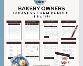 Pacchetto di modelli di moduli per attività di panetteria: moduli d'ordine, listini prezzi, fatture (download digitale 8,5x11)