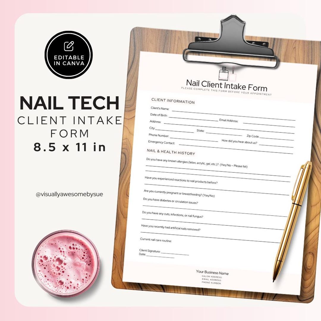 Nto Form Example Nail Client Intake Form Template, INSTANT Digital Download Editable ...