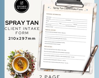 Spray Tan Client Intake Form Template: Editable Salon Forms (Canva A4 Digital Download)