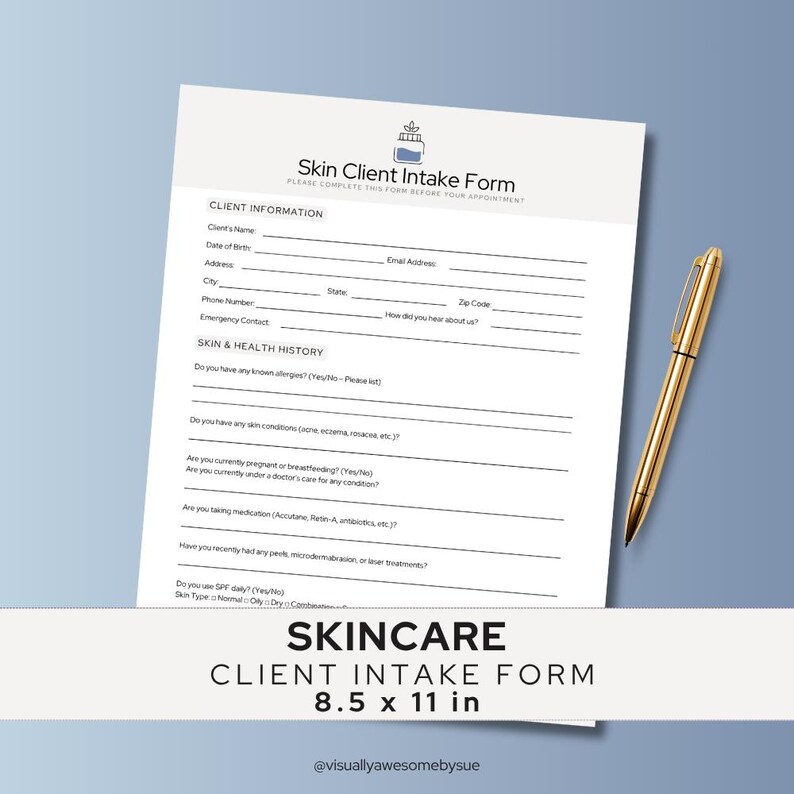 Skin Script Intake Form Skin Client Intake Form Template INSTANT Digital Download Editable ...