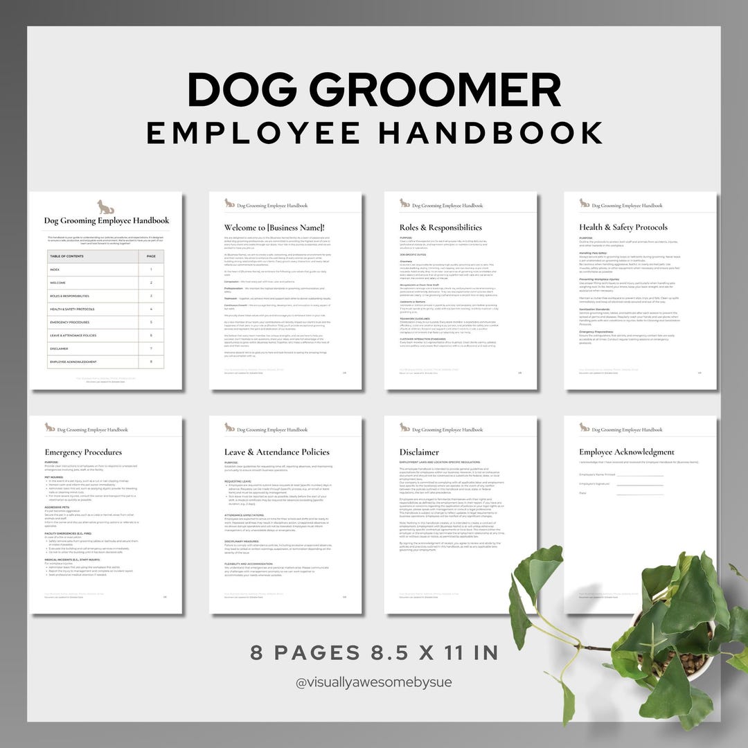 Dog Grooming Employee Handbook Template, Editable Pet Grooming Staff ...