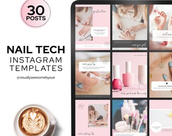 Nail Tech Instagram-sjablonen, INSTANT digitale download, socialmediaposts van Canva Salon, aanpasbaar, bewerkbare NTC