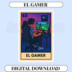Karta El Gamer Lotería PNG – Latino Chicano Zabawne pobieranie cyfrowe, sztuka sublimacji, prezent dla graczy