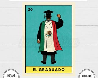 Tarjeta de lotería El Graduado PNG: Graduación mexicana 2026 (Descarga digital)