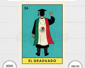 El Graduado Lotería PNG Clase de 2026 / Sublimación de Graduación Mexicana / Camiseta de Último Año / Adorno para Birrete de Graduado