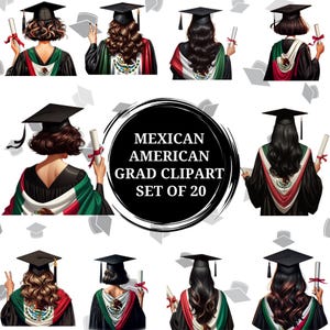 Mexican American Graduate Clipart Bundle, Latina Grad Cap Topper PNG, Hispanic Senior 2026, Mexico Flag Sash, La Graduada Digital Download
