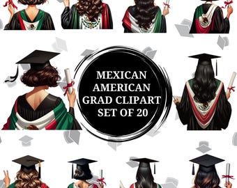 Mexican American Graduate Clipart Bundle, Latina Grad Cap Topper PNG, Hispanic Senior 2026, Mexico Flag Sash, La Graduada Digital Download