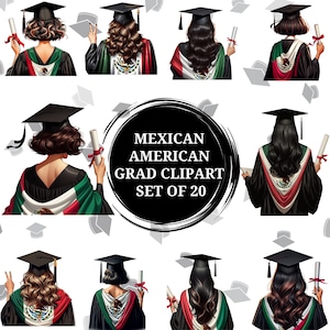 Mexican Girl Graduate Clipart, Graduation Clipart for Graduation Cap Topper, Mexico Flag