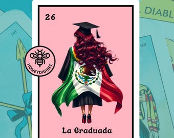 Lotería La Graduada PNG Cabello Rojo 2026: Imágenes prediseñadas de graduación latina (Descarga digital)
