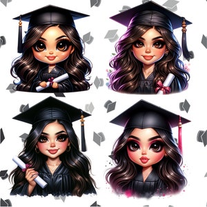 Chibi Graduate Latina Clipart Bundle, Graduation Clipart, Latina Graduate, 300 DPI, Mexican Graduation PNG