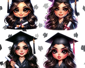 Chibi Latina Graduate Clipart Bundle (300 DPI)