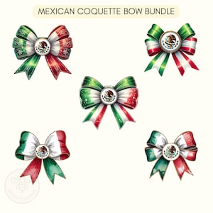 Coquette Mexican Flag Ribbon Bow Bundle, PNG Clipart, Chicana Sublimation Design, Mexicana Art, Digital Download