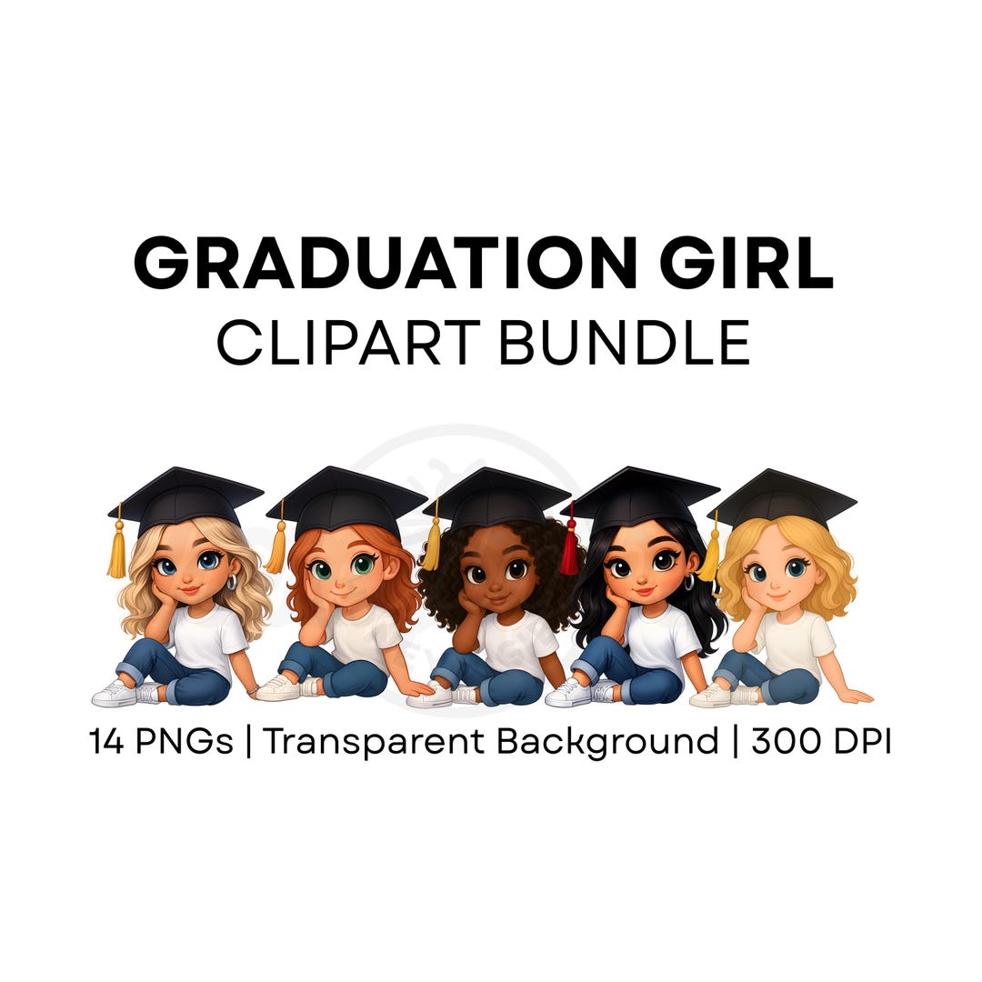 Graduation Girl Clipart Bundle, 14 Grad Pngs, Kindergarten Graduation ...