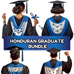 L'obtention du diplôme du Honduras PNG Clipart Bundle, décoration de remise des diplômes, drapeau du Honduras, téléchargement numérique, promotion hispanique de 2025