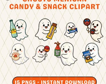 Spooky Cute Mexican Ghost Clipart Bundle | 15 PNGs | Candy & Drink Digital Stickers for Sublimation, Planners or Crafts