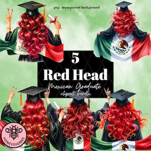 Red Head MEXICAN Girl GRADUATES Watercolor 5 transparent 300 dpi png images