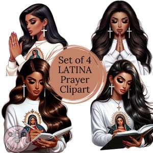 Latina Woman Prayer and Faith  Clipart Bundle Praying Girls PNG, Christian