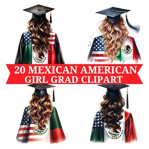 Mexican Girl Graduates Watercolor Clipart, Graduation Clipart for Graduation Cap Topper, 20 PNG Images