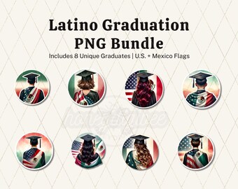Latino Graduation PNG Stickers: Mexican & American Flag Clipart (Digital Download)