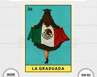 La Graduada Lotería PNG Clase de 2026 / Sublimación de Graduación Mexicana / Camiseta Latina Senior / Adorno para Birrete de Graduación
