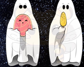 Ghost with Marranito| Ghost with Cafecito| Ghost with Roasted Corn| Ghost with Concha PNG HALLOWEEN