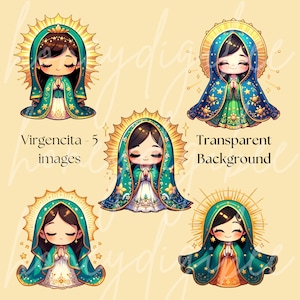 Nuestra Señora de Guadalupe, Virgencita Tema Azul-Verde, 5 imágenes PNG transparentes de 300 dpi