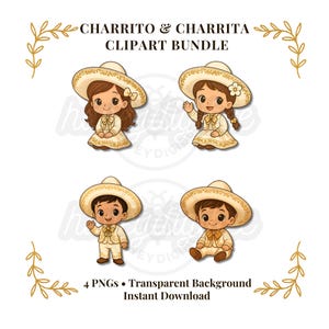 Charro Baptism Clipart, Baby Charitto, Charro Clipart Bundle, White Gold Charro, Instant Download