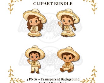 Charro Taufe Clipart: Creme & Gold Mexikanisches Outfit (Digital Download)