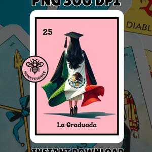 Loteria Graduacion PNG, La Graduada, Cabello Negro Latino, Clipart De Graduacion, Descarga Digital, Clase De 2025