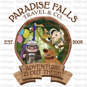 Paradise Falls Est 2009 Png, Travel and Co Png, Family Vacation Png, Cartoon Characters Png, Vacation Travel Co 2009 Png, Magic Kingdom Png