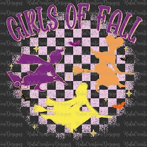 Vintage Girls Of Fall Png, Sister Witches Halloween Png, Witchy Movies Character Png,Spooky Girly Png, Trendy Halloween Png,Checkered Design