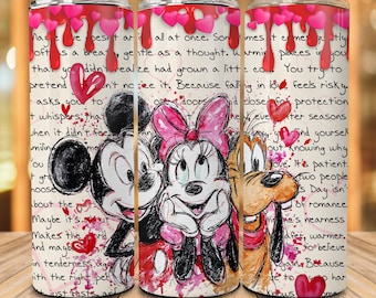 Mouse Movie Valentine 20oz Skinny Tumbler Designs, Pink Valentines Coffee Wrap Png, Mouse And Friends Valentine's Day 20oz Tumbler Wrap Png
