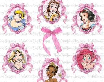 Bundle Aquarell Prinzessin Coquette Bow Png, rosa Prinzessin mit Band, Prinzessinnen Familie Shirt, Cartoon Coquette Bow Png, Familienurlaub Png