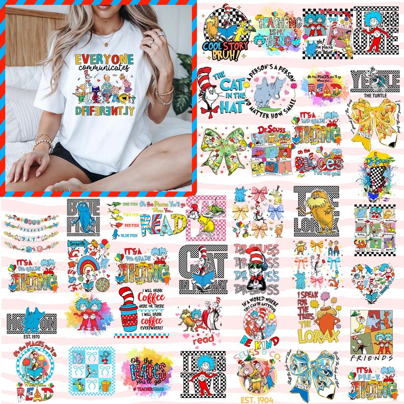 600+ Design Dr Suess PNG SVG Bundle, Cat in the Hat Bundle Png, Teacher ...