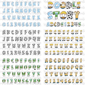 Paquete de alfabetos svg, números svg, letras de juguete, escuadrón de amigos svg, fuente del alfabeto de letras doodle, descargar archivo digital