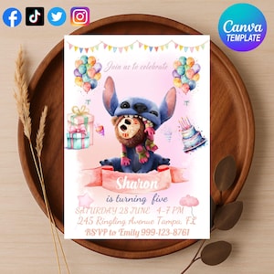 Benutzerdefinierte bearbeitbare blaue Cartoon-Einladung, Cartoon-Film-Geburtstag laden druckbare Partyvorlage ein, Geburtstagskind Canva bearbeiten neues Filmticket