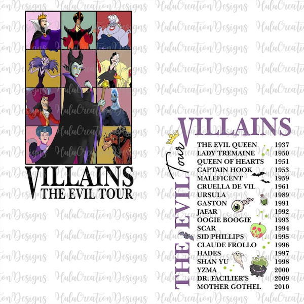 Bundle Vintage Villains Evil Tour Png, Retro Villains Characters Concert Music Png, Evil Friends Matching Png