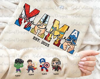 Bundle Super Mom And Boy Png, Hero Mama Png, Happy Mother's Day, Mom And Kid Png, Mama Sweatshirt, Gift For Mom, Cartoon Mama Sublimation