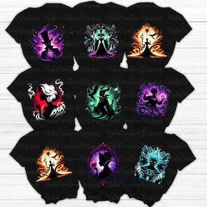 Villain Characters Png Bundle, Halloween Villains Princess Png, Magical Kingdom, Spooky Vibes, Cartoon Halloween Shirt Png, Family Vacation