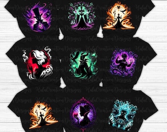 Bösewicht Charaktere Png Bundle, Halloween Schurken Prinzessin Png, magisches Königreich, gruselige Vibes, Cartoon Halloween Shirt Png, Familienurlaub