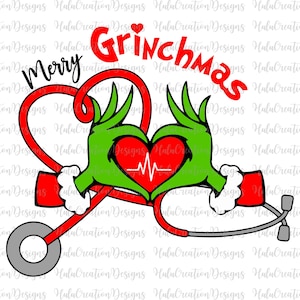 Nurse Stethoscope Png, Green Guy Christmas Nurse Png, Merry Christmas, Nursing Xmas Movies Png, Christmas Lights,Greenmas Nurse Student Gift