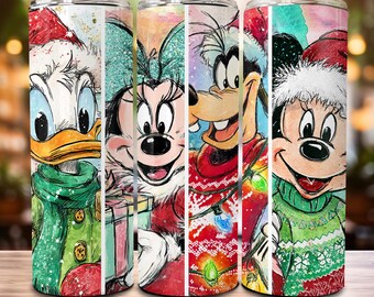 Cartoon Christmas 20oz Skinny Tumbler Wrap, Christmas Movies Friends, Mouse & Friends 20oz Tumbler Wrap Sublimation, Merry Christmas Tumbler